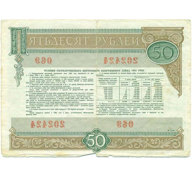 Облигация 50 рублей 1982 года Государственный внутренний выигрышный заем (Артикул K12-10000)