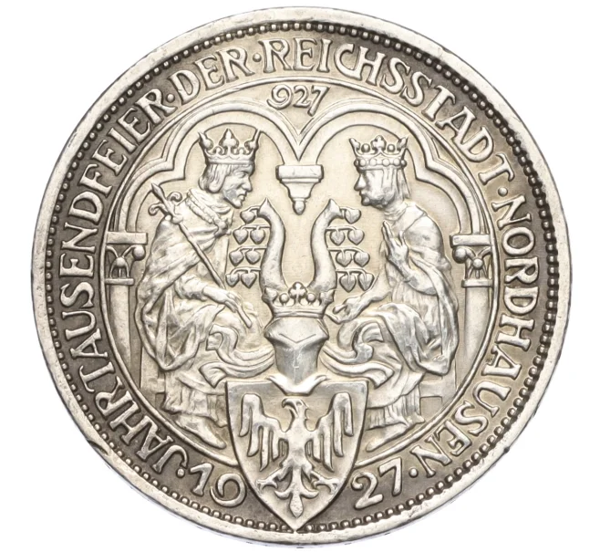 Монета 3 рейхсмарки 1927 года A Германия «1000 лет Нордхаузену» (Артикул M2-73943)