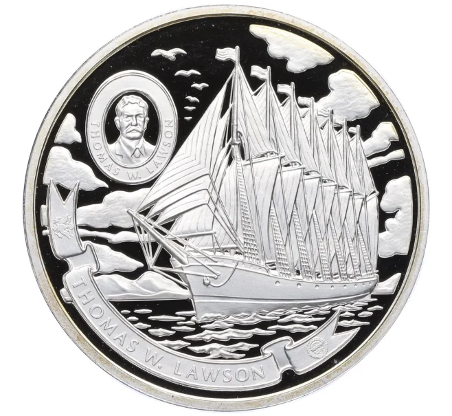 Монета 5 долларов 2008 года Острова Кука «Парусные корабли — Томас Лоусон» (Артикул K12-11587)