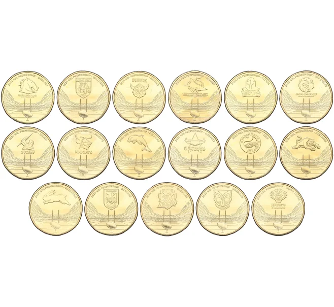 Набор из 17 монет 1 доллар 2024 года Австралия «Национальная лига регби» (в альбоме) (Артикул M3-1408)