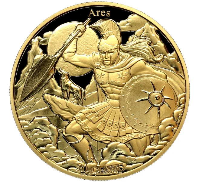 Монета 20 центов 2022 года Самоа «12 Олимпийских богов в зодиаке — Арес и Скорпион» (Артикул M2-74192)