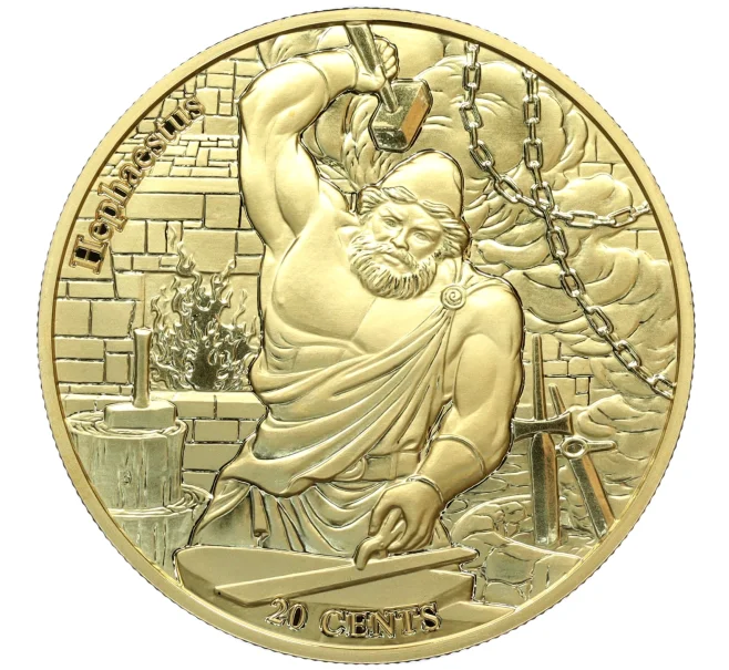 Монета 20 центов 2022 года Самоа «12 Олимпийских богов в зодиаке — Гефест и Весы» (Артикул M2-74199)