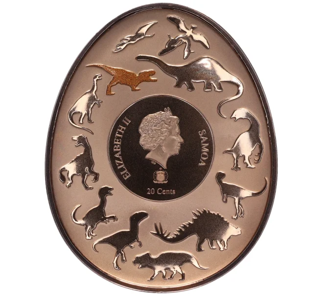 Монета 20 центов 2022 года Самоа «Динозавры в Азии — Тарбозавр» (Артикул M2-74210)