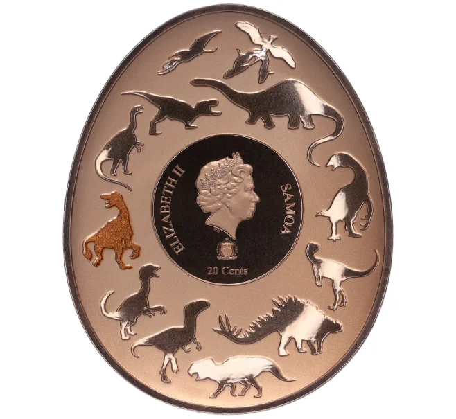 Монета 20 центов 2022 года Самоа «Динозавры в Азии — Бэйпяозавр» (Артикул M2-74214)
