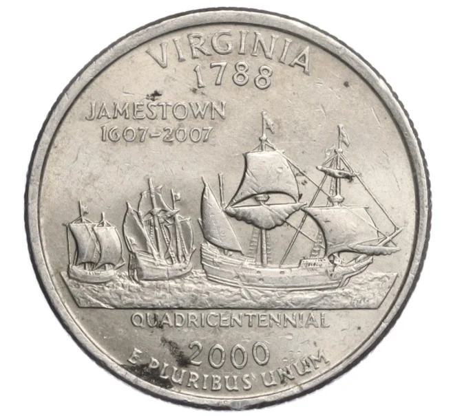 Монета 1/4 доллара (25 центов) 2000 года P США «Штаты и территории — Вирджиния» (Артикул T11-07617)