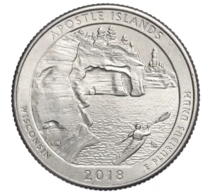 1/4 доллара (25 центов) 2018 года P США «Национальные парки — №42 Национальное побережье Апостл-Айлендс»