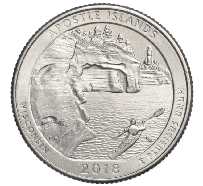 Монета 1/4 доллара (25 центов) 2018 года P США «Национальные парки — №42 Национальное побережье Апостл-Айлендс» (Артикул T11-07627)