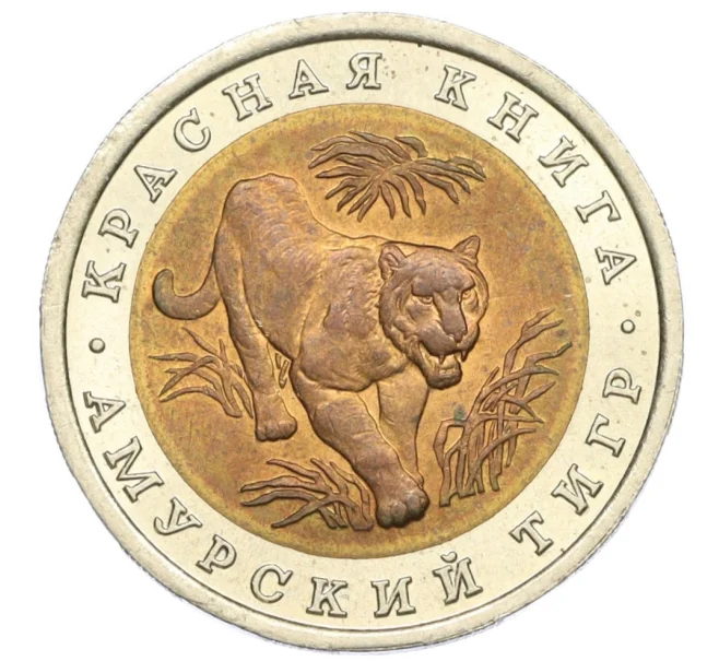 Монета 10 рублей 1992 года ЛМД «Красная книга — Амурский тигр» (Артикул K12-12888)