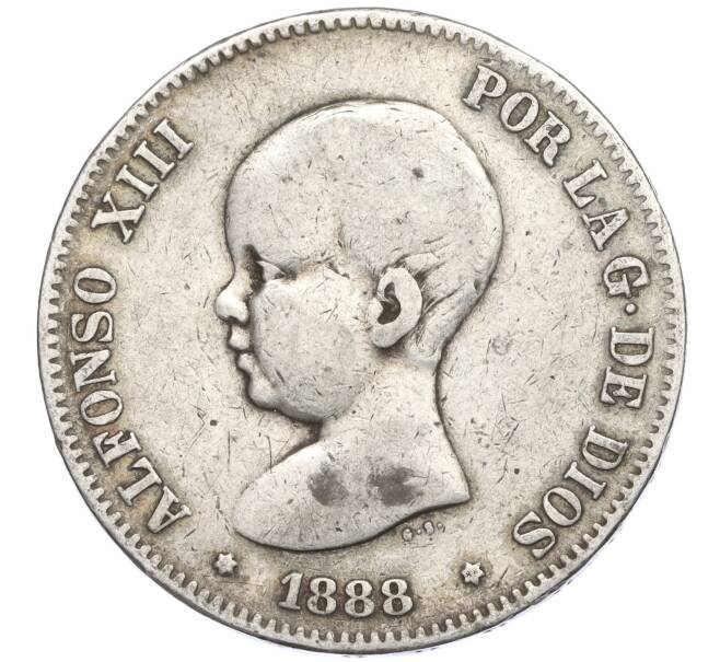 Монета 5 песет 1888 года Испания (Артикул K27-85605)