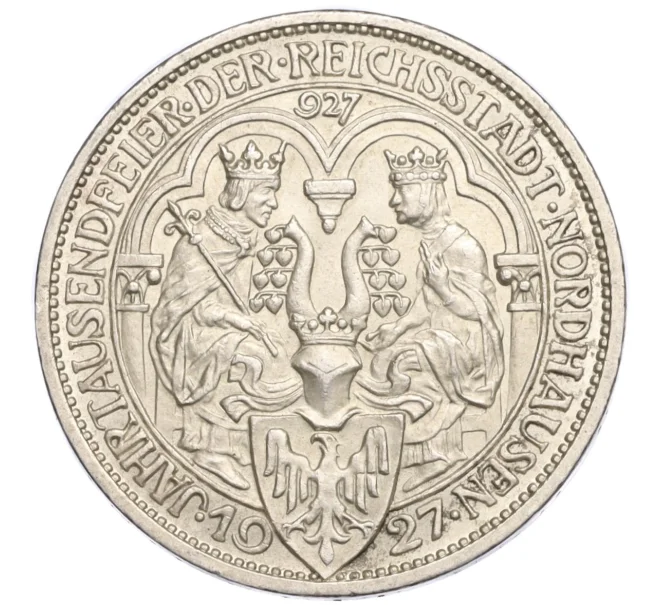 Монета 3 рейхсмарки 1927 года A Германия «1000 лет Нордхаузену» (Артикул M2-74306)