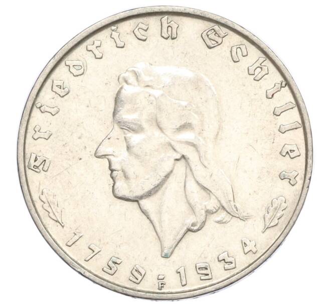 Монета 2 рейхсмарки 1934 года F Германия «175 лет со дня рождения Фридриха Шиллера» (Артикул M2-74308)