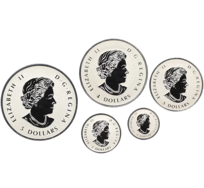 Набор из 5 монет 2015 года Канада «Кленовый лист» (Артикул M3-1410)
