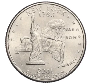 1/4 доллара (25 центов) 2001 года P США «Штаты и территории — Штат Нью-Йорк»