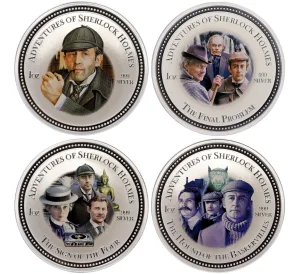 Набор из 4 монет 2 доллара 2007 года Острова Кука «Шерлок Холмс»