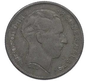 5 франков 1941 года Бельгия (надпись на французском — DES BELGES)