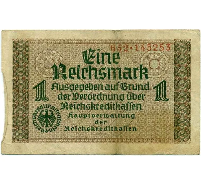 Банкнота 1 рейхсмарка 1940 года Германия (Для оккупированных территорий) (Артикул T11-08047)