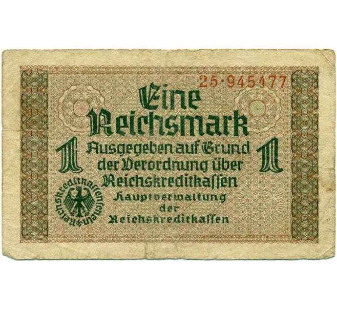 Банкнота 1 рейхсмарка 1940 года Германия (Для оккупированных территорий) (Артикул T11-08051)