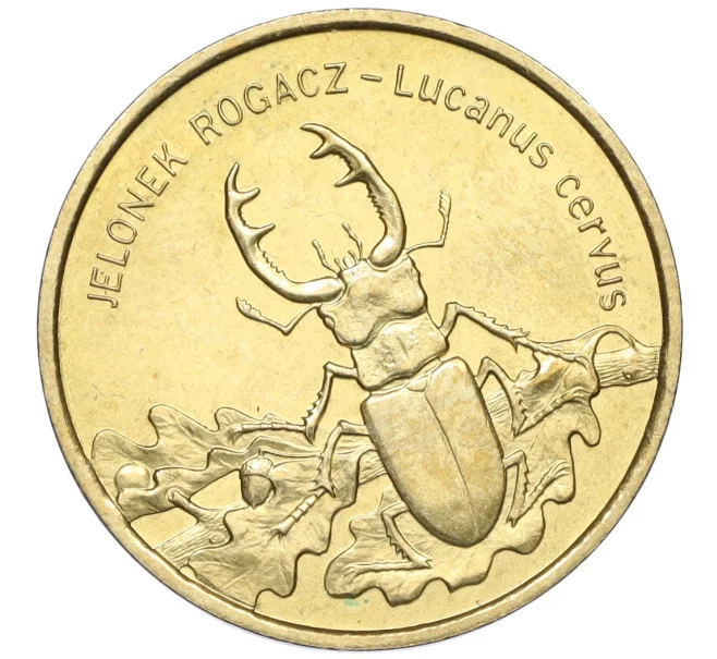 Монета 2 злотых 1997 года Польша «Всемирная природа — Жук-олень» (Артикул K12-16336)