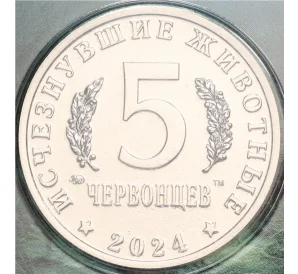 Монетовидный жетон 5 червонцев 2024 года ММД «Исчезнувшие виды — Плезиозавтр» (Цветное покрытие)