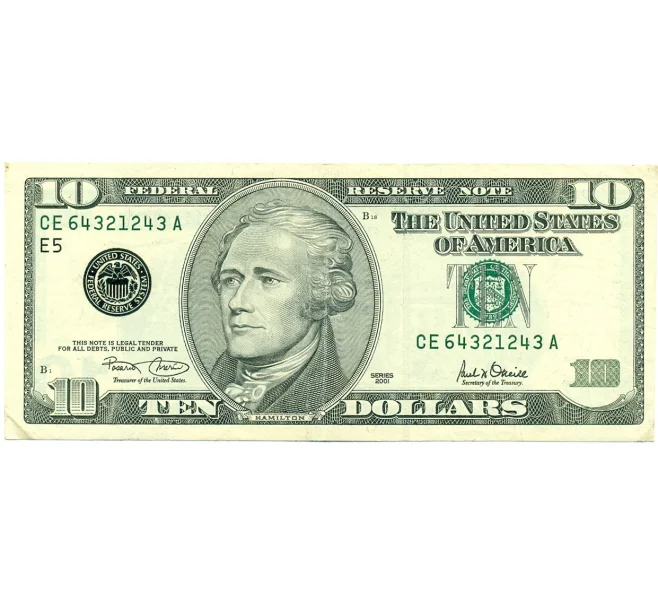 Банкнота 10 долларов 2001 года США (Артикул K12-17189)