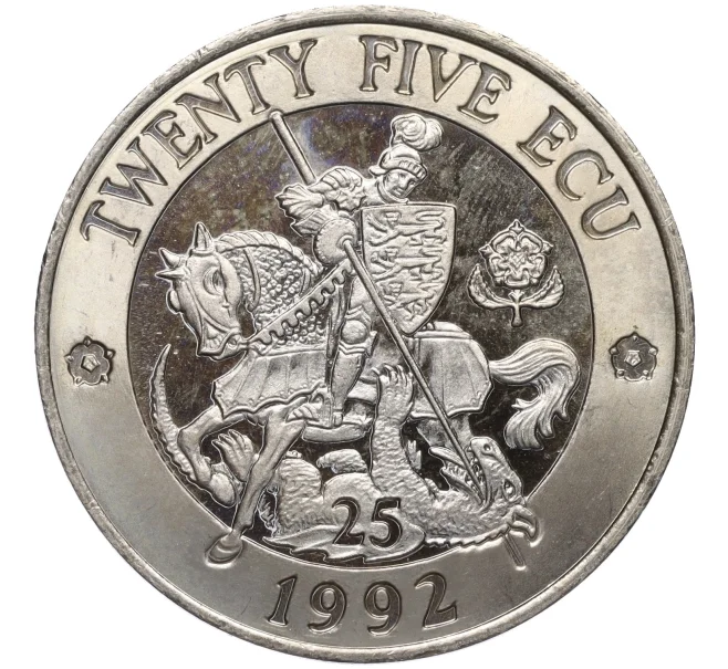 Монета 25 экю 1992 года Англия «Святой Георгий и дракон» (Артикул K12-17264)