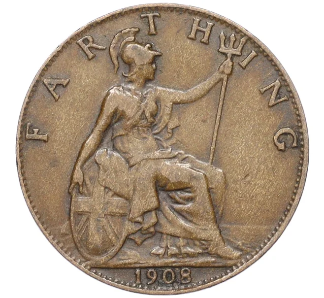Монета 1 фартинг 1908 года Великобритания (Артикул K12-17539)