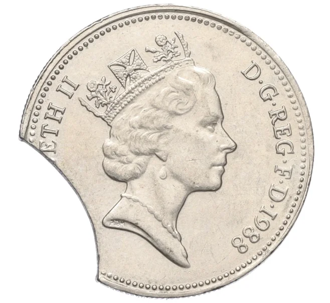 Монета 5 пенсов 1988 года Великобритания — Брак (Выкус) (Артикул K12-17544)