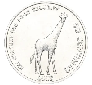 50 сантимов 2002 года Конго (ДРК) «Животные — Жираф»