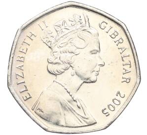 50 пенсов 2005 года Гибралтар «300 лет захвату Гибралтара» — Фото №2