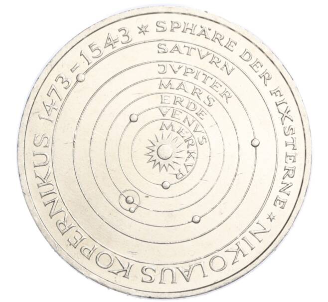 Монета 5 марок 1973 года J Германия «500 лет со дня рождения Николая Коперника» (Артикул M2-74506)