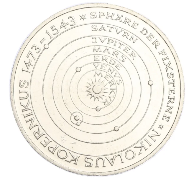 Монета 5 марок 1973 года J Германия «500 лет со дня рождения Николая Коперника» (Артикул M2-74508)