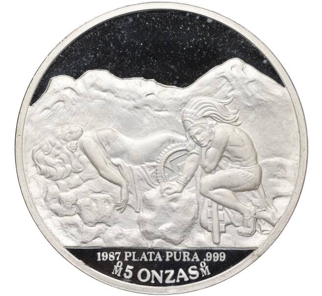 Монета 5 унций 1987 года Мексика «Икстаксиуати и Попокатепети» (Артикул M2-74542)