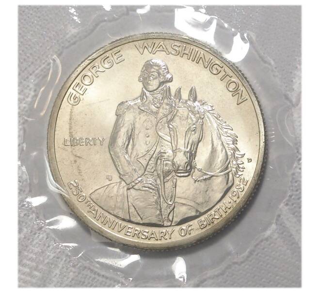 1/2 доллара (50 центов) 1982 года D США «250 лет со дня рождения Джорджа Вашингтона» (В банковской запайке) (Артикул M2-7087)