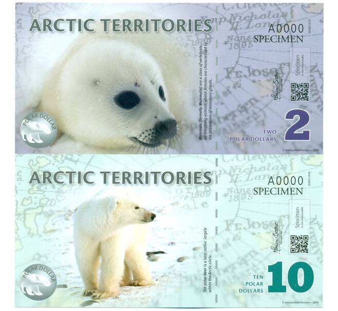 2 и 10 полярных доллара 2010 года Арктические территории (Неразрезанная пара) (Артикул K12-18510)