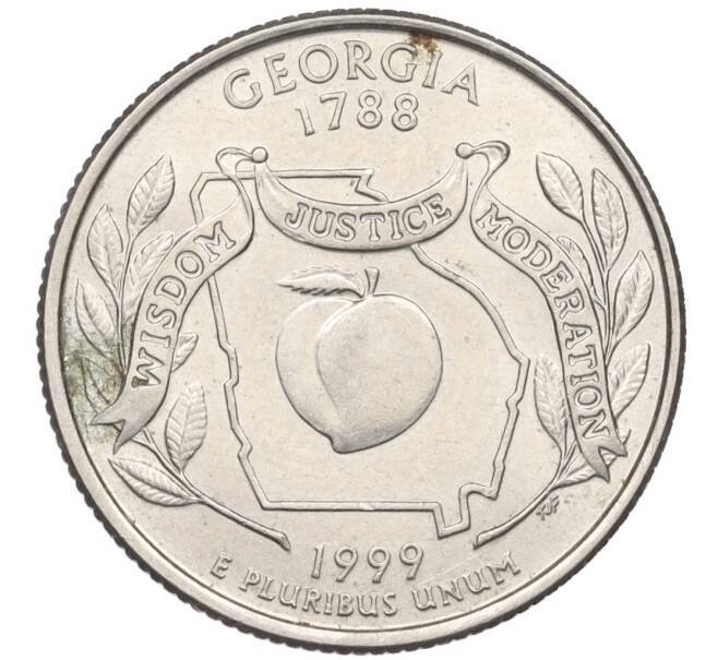 Монета 1/4 доллара (25 центов) 1999 года D США «Штаты и территории — Штат Джорджия» (Артикул T11-08464)