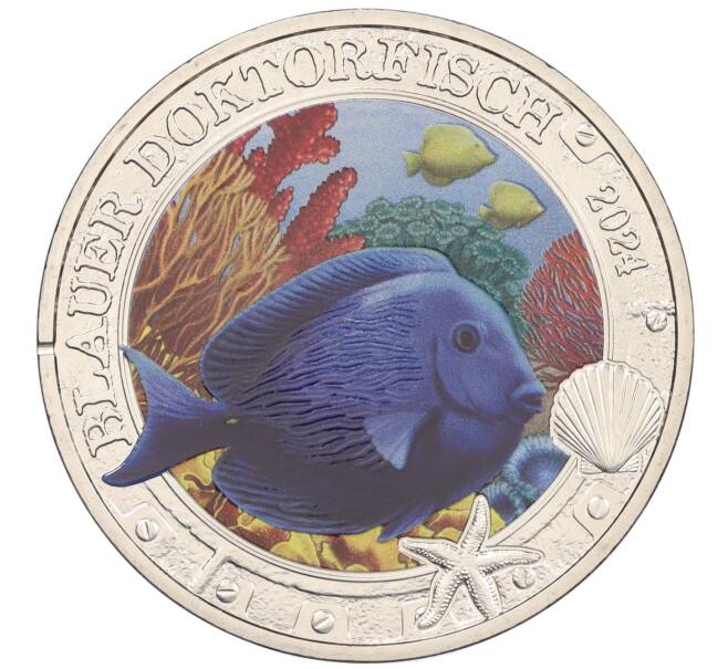 Монета 3 евро 2024 года Австрия «Светящаяся морская жизнь — Рыба-хирург» (Артикул: M2-74934) — Фото №1