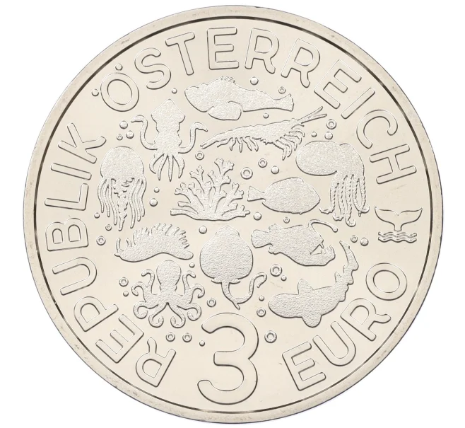 Монета 3 евро 2024 года Австрия «Светящаяся морская жизнь — Рыба-хирург» (Артикул M2-74934)