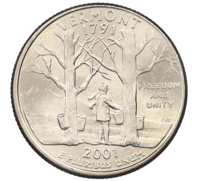 Монета 1/4 доллара (25 центов) 2001 года P США «Штаты и территории — Штат Вермонт» (Артикул K12-18954)