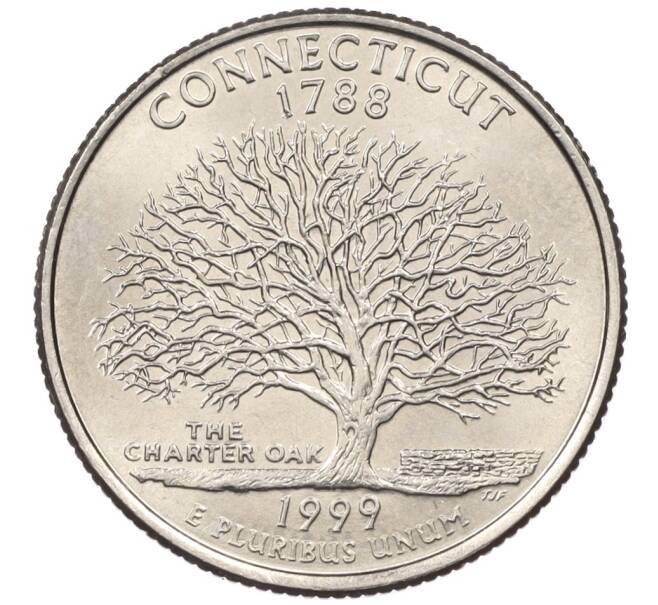 Монета 1/4 доллара (25 центов) 1999 года D США «Штаты и территории — Штат Коннектикут» (Артикул K12-18963)