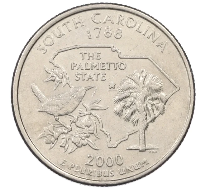 Монета 1/4 доллара (25 центов) 2000 года D США «Штаты и территории — Штат Южная Каролина» (Артикул K12-18964)