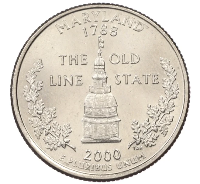 Монета 1/4 доллара (25 центов) 2000 года D США «Штаты и территории — Штат Мэриленд» (Артикул K12-18968)