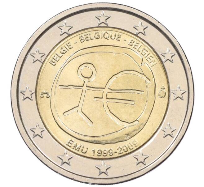 Монета 2 евро 2009 года Бельгия «10 лет монетарной политики ЕС и введения евро» (Артикул K12-18972)