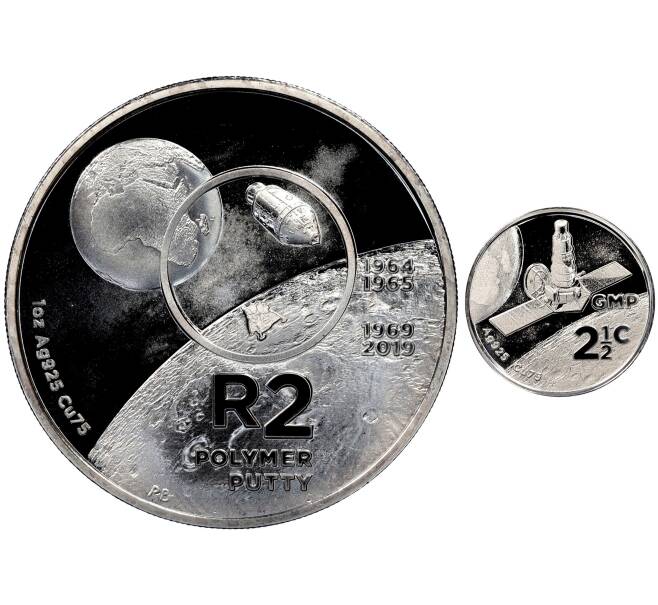 Набор из 2 монет 2019 года ЮАР «Изобретения ЮАР — Полимерная замазка Pratley’s Putty» (Артикул M3-1417)