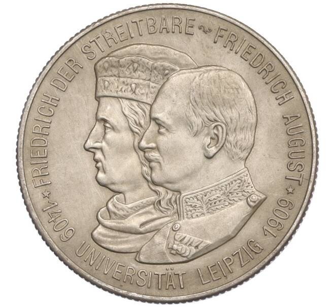 Монета 2 марки 1909 года Германия (Саксония) «500 лет Лейпцигскому университету» (Артикул M2-75008)