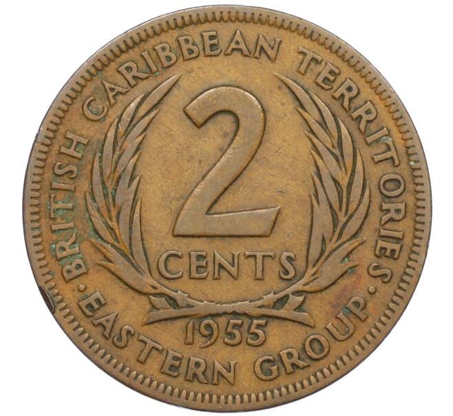 Монета 2 цента 1955 года Британские Восточные Карибы (Артикул K12-19778)