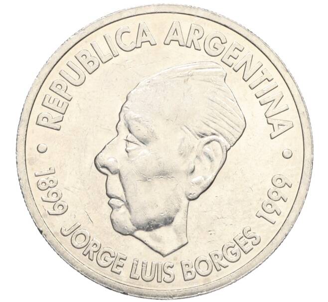 Монета 2 песо 1999 года Аргентина «100 лет со дня рождения Хорхе Луиса Борхеса» (Артикул K12-19879)