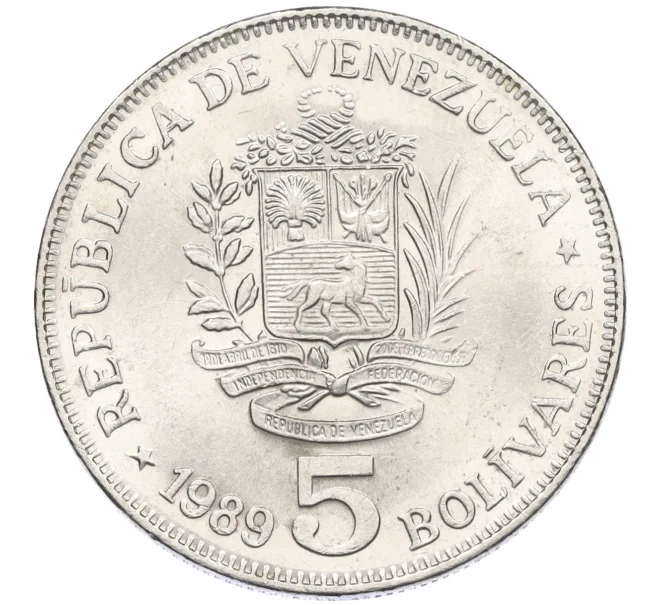 Монета 5 боливаров 1989 года Венесуэла (Артикул K12-19915)
