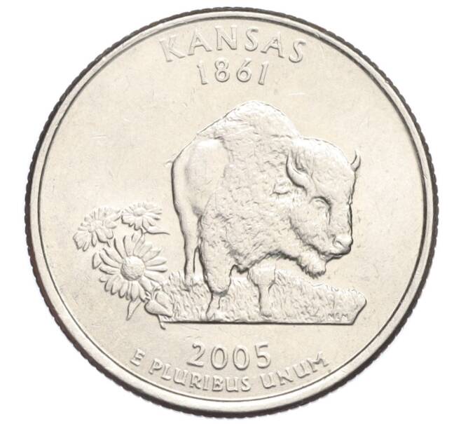 Монета 1/4 доллара (25 центов) 2005 года D США «Штаты и территории — Канзас» (Артикул K12-20043)
