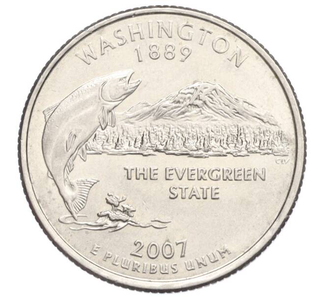 Монета 1/4 доллара (25 центов) 2007 года D США «Штаты и территории — Вашингтон» (Артикул K12-20044)