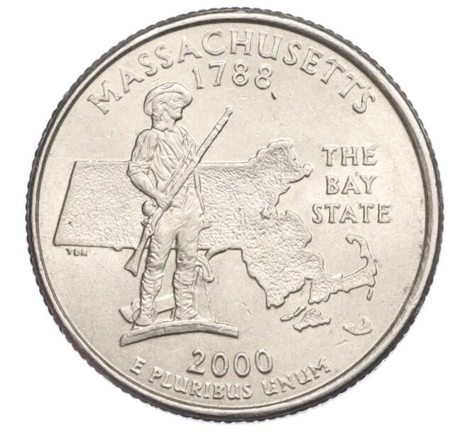 Монета 1/4 доллара (25 центов) 2000 года P США «Штаты и территории — Массачусетс» (Артикул K12-20045)